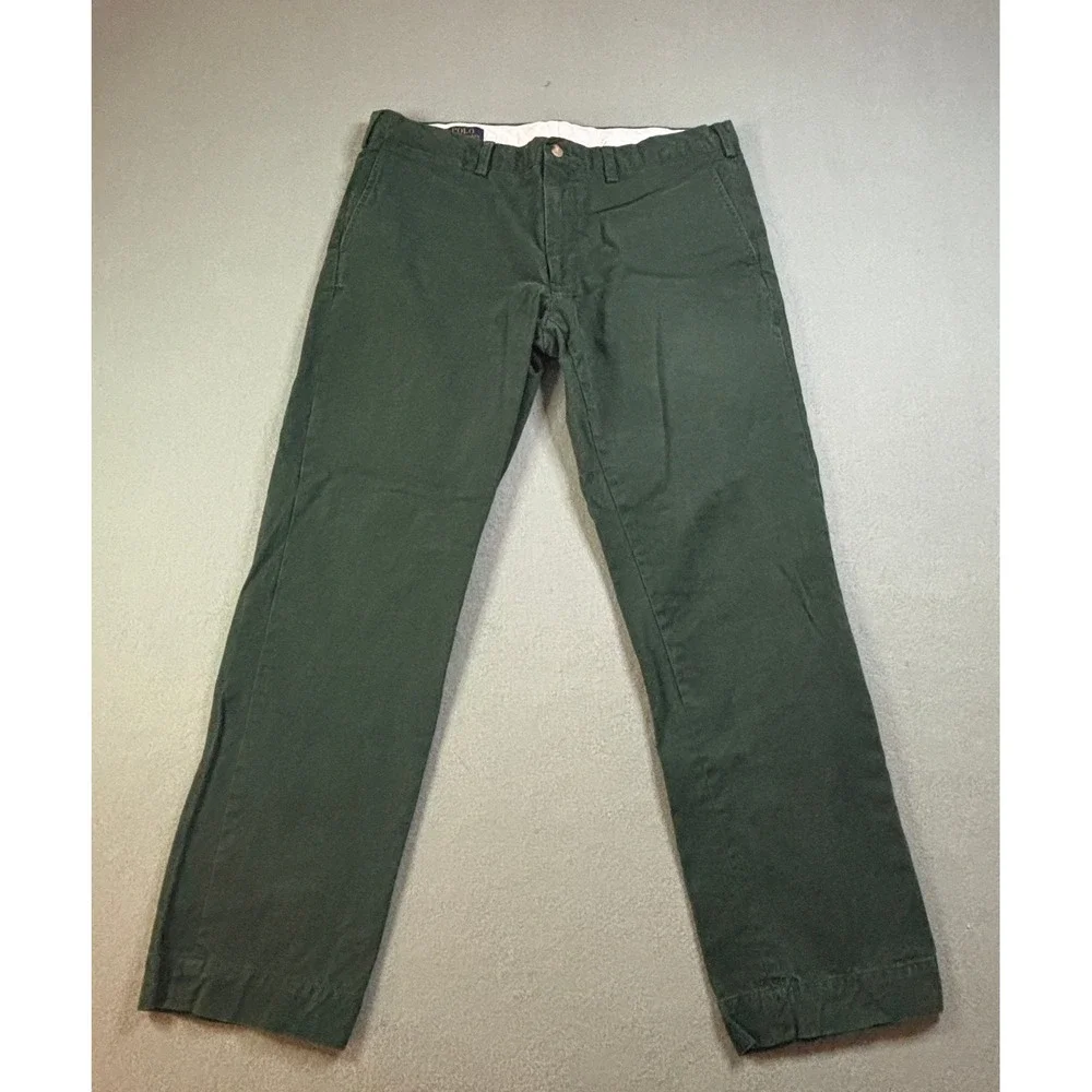 Polo Ralph Lauren Chino Pants Mens 36x30 Green Slim Fit Flat Front Cotton
